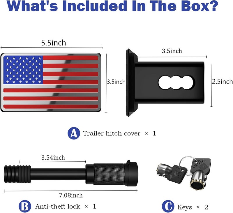 OGYE 2.5 Inch American Flag Trailer Hitch Cover, Fit for 2.5 Inch Hitch Receivers (with 5/8" Pin Dia Anti-Theft Trailer Hitch Lock)，Chrome&Blue&Red - Image 5